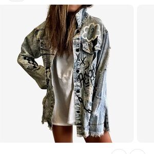 Graffiti Girl Denim Jacket - Black and Gray